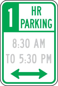 1 HOUR PARKING (HOURS RANGE, DOUBLE ARROW)