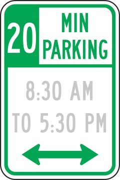 20 MIN PARKING (HOURS RANGE, DOUBLE ARROW)