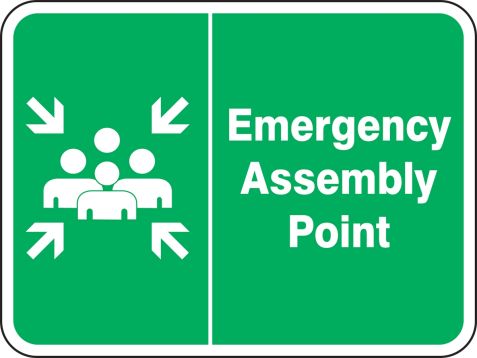 Emergency Assembly Point muster area sign