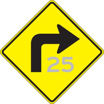 (90° TURN RIGHT W/ ADVISORY SPEED)