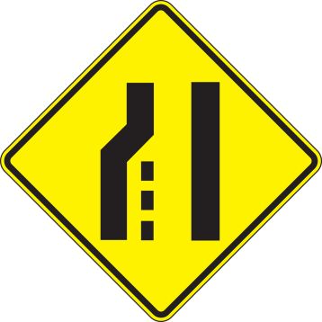 (LANE REDUCTION AHEAD - FROM LEFT)