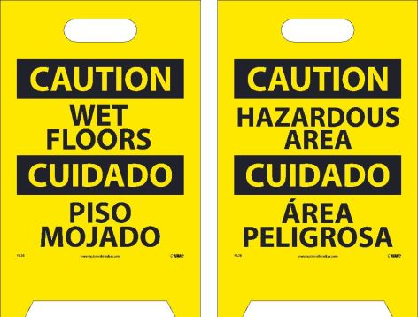 CAUTION WET FLOORS - BILINGUAL DOUBLE-SIDED FLOOR SIGN