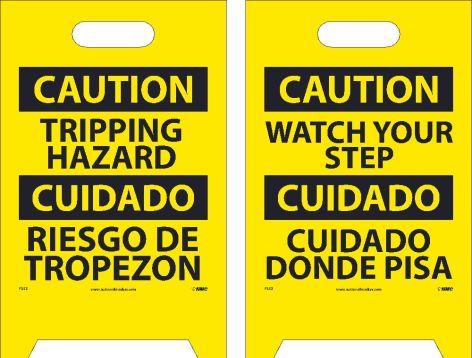 CAUTION TRIPPING HAZARD - BILINGUAL DOUBLE-SIDED FLOOR SIGN