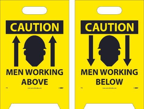 CAUTION MEN WORKING ABOVE/BELOW DOUBLE-SIDED FLOOR SIGN