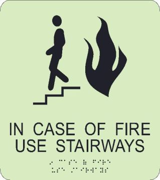 GLOW IN CASE OF FIRE USE STAIRWAYS BRAILLE SIGN (GADA111BK)
