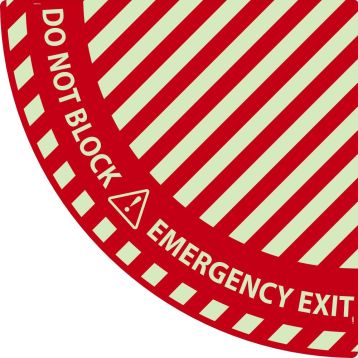 QTR CIRCLE DOOR SWING FLR SIGN (GLOW): EMERG EXIT
