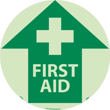 FIRST AID GLOW WALK ON FLOOR SIGN
