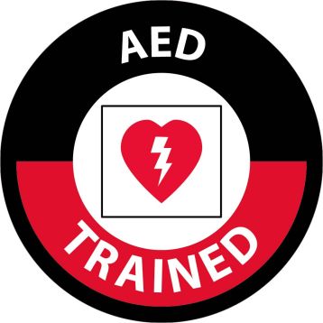 AED TRAINED HARD HAT LABEL