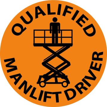 QUALIFIED MAN LIFT DRIVER HARD HAT LABEL