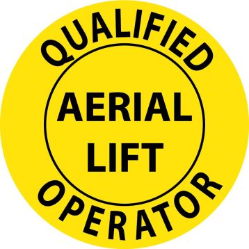 QUALIFIED OPERATOR AERIAL LIFT HARD HAT LABEL