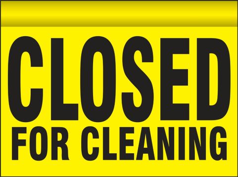 Hanging Doorway Sign: Closed For Cleaning (Black On Yellow)