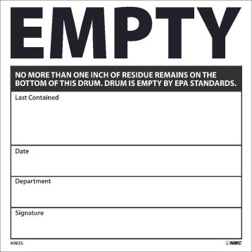 EMPTY NO MORE THAN ONE INCH HAZMAT LABEL