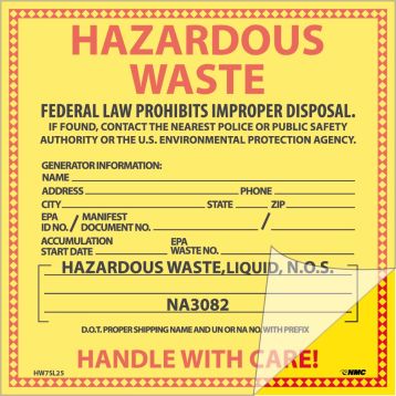 SELF LAMINATION HAZARDOUS WASTE LIQUID LABELS