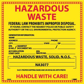 HAZARDOUS WASTE FOR SOLIDS HAZMAT LABEL