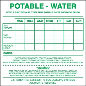 POTABLE - WATER NOTE: IF CONTENTS ARE OTHER THAN POTABLE WATER DOCUMENT BELOW ...