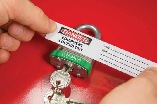 <BR>PADLOCK OVER-LAMINATE LABEL - CHOOSE DANGER MESSAGE