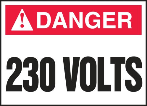 Safety Label, Header: DANGER, Legend: 230 VOLTS