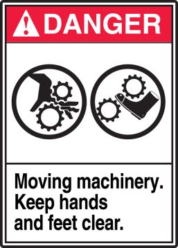 MOVING MACHINERY KEEP HANDS AND FEET CLEAR (W/GRAPHIC)