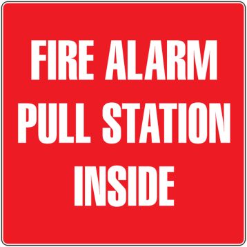 fire alarm label indicates a pull station is inside a security box