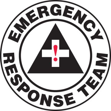 2-1/4 Diameter LegendEmergency Management with Graphic Accuform Signs LHTL617 Emergency Response Reflective Hard Hat/Helmet Sticker Red/Black on White 