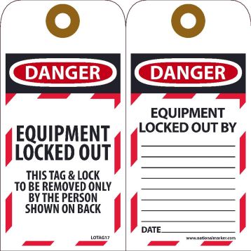 DANGER EQUIPMENT LOCKED OUT TAG