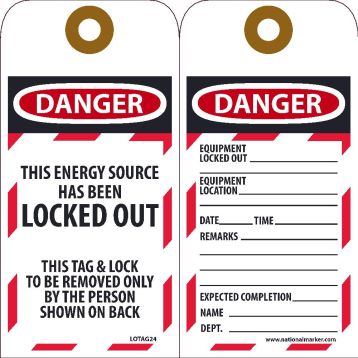 DANGER THIS ENERGY SOURCE HAS BEEN LOCKED OUT TAG