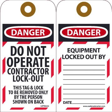 DANGER DO NOT OPERATE CONTRACTOR LOCK-OUT TAG