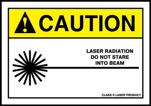 Safety Label, Header: CAUTION, Legend: CAUTION LASER RADIATION DO NOT STARE INTO BEAM