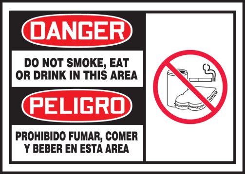 DO NOT SMOKE, EAT OR DRINK IN THIS AREA (W/GRAPHIC) (BILINGUAL)