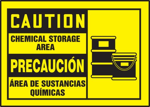 Safety Label, Header: CAUTION, Legend: CHEMICAL STORAGE AREA (W/GRAPHIC) (BILINGUAL)