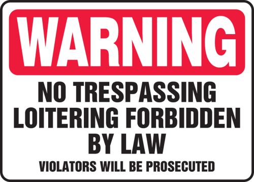 No Trespassing Loitering Forbidden By Law Violators Will Be Prosecuted