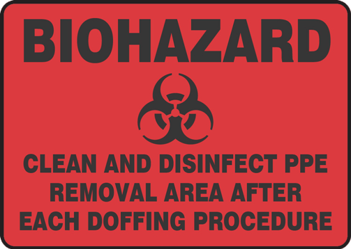 BIOHAZARD CLEAN AND DISINFECT PPE REMOVAL AREA AFTER EACH DOFFING PROCEDURE