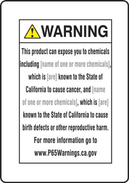 Semi-Custom Prop 65 Food Exposure Safety Sign: Reproductive Harm