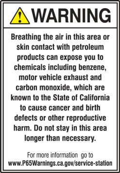 ANSI Warning Safety Sign: Breathing The Air In This Area Or Skin Contact With Petroleum Products Can Expose You To Chemicals
