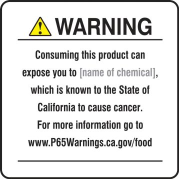 Semi-Custom Prop 65 Food Exposure Safety Sign: Cancer