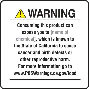 Semi-Custom Prop 65 Food Exposure Safety Sign: Cancer And Reproductive Harm