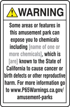 Semi-Custom Prop 65 FAmusement Park Exposure Safety Sign: Cancer And Reproductive Harm