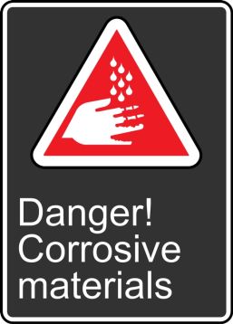 Safety Sign, Legend: DANGER CORROSIVE MATERIALS (DANGER MATIÈRES CORROSIVES)
