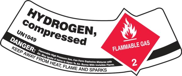 HYDROGEN, COMPRESSED FLAMMABLE GAS DANGER KEEP AWAY FROM HEAT, FLAME OR SPARKS