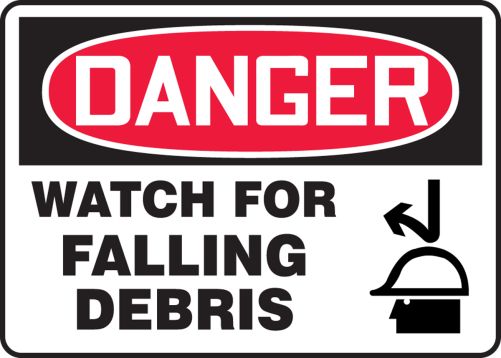 Warning beware falling debris safety sign 