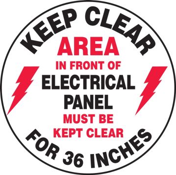 Keep Clear Area In Front of Electrical Panel Must Be Kept Clear For 36 Inches
