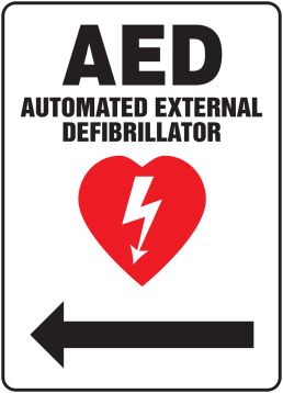 AED AUTOMATED EXTERNAL DEFIBRILLATOR <--- (LEFT ARROW) (W/GRAPHIC)