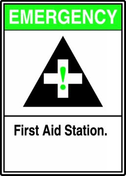 Safety Sign, Header: EMERGENCY, Legend: FIRST AID STATION (W/GRAPHIC)