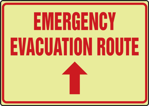 EMERGENCY EVACUATION ROUTE (ARROW UP) (GLOW)
