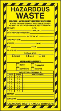 Pre-Printed Hazardous Waste Label (HZW12PSE)