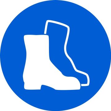Safety Sign, Legend: WEAR FOOT PROTECTION