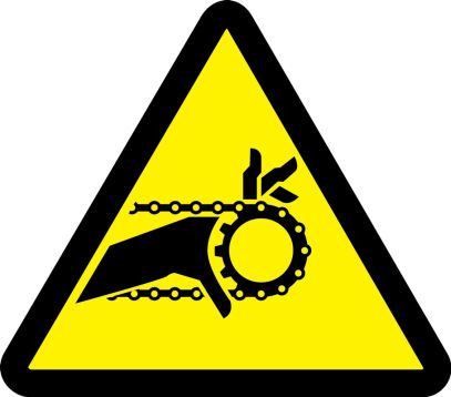 Safety Sign, Legend: (CHAIN DRIVE ENTANGLEMENT HAZARD)