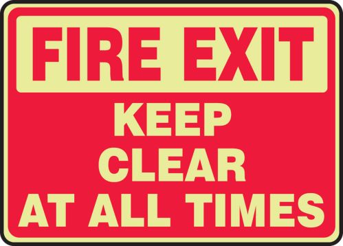 Fire exit keep clear safety sign Photoluminescent 