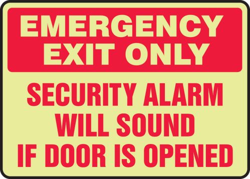 EMERGENCY EXIT ONLY SECURITY ALARM WILL SOUND IF DOOR IS OPENED