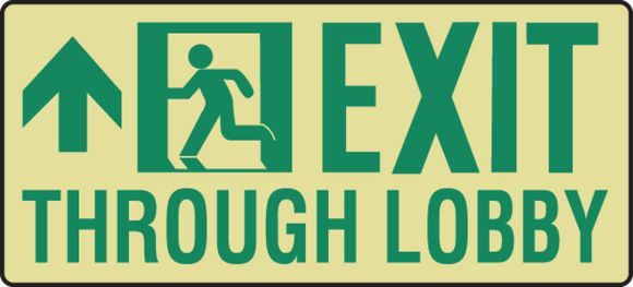 EXIT THROUGH LOBBY (W/GRAPHIC ON RIGHT SIDE OF UP ARROW)